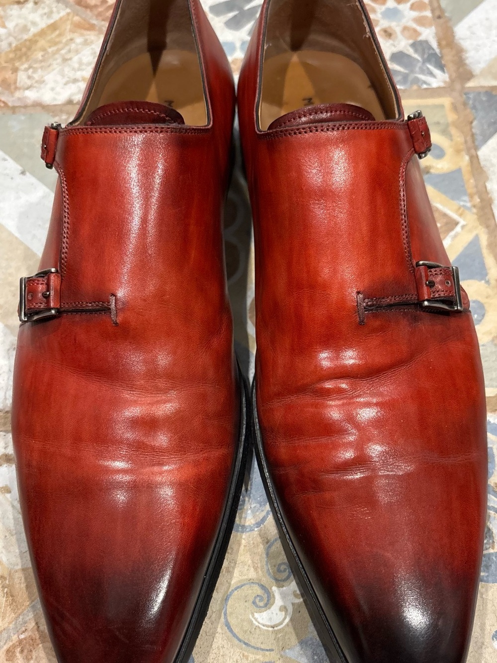 Magnanni Burnt Red Leather Double Monk Strap Oxfords